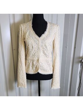 Jane Lamerton Elegant Cream Lace Embroidered Women's Jacket Cotton Size 10